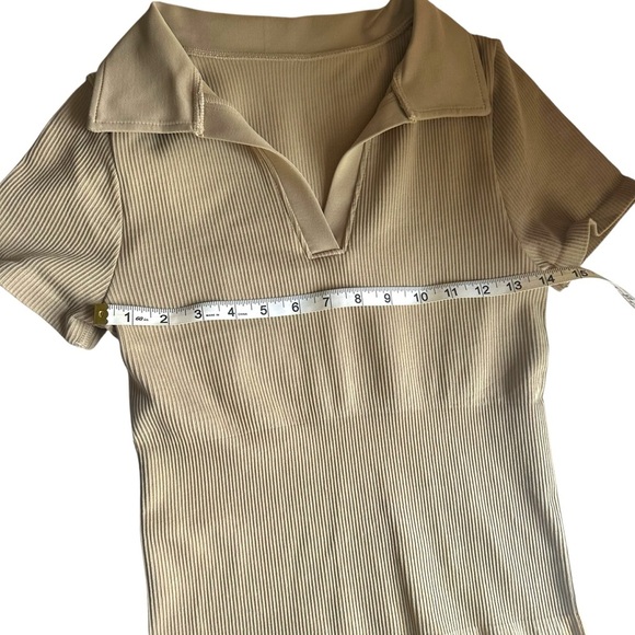 OQQ Women's Tan Collared Ribbed Mini Dress - Size L NWOT - Picture 3 of 7
